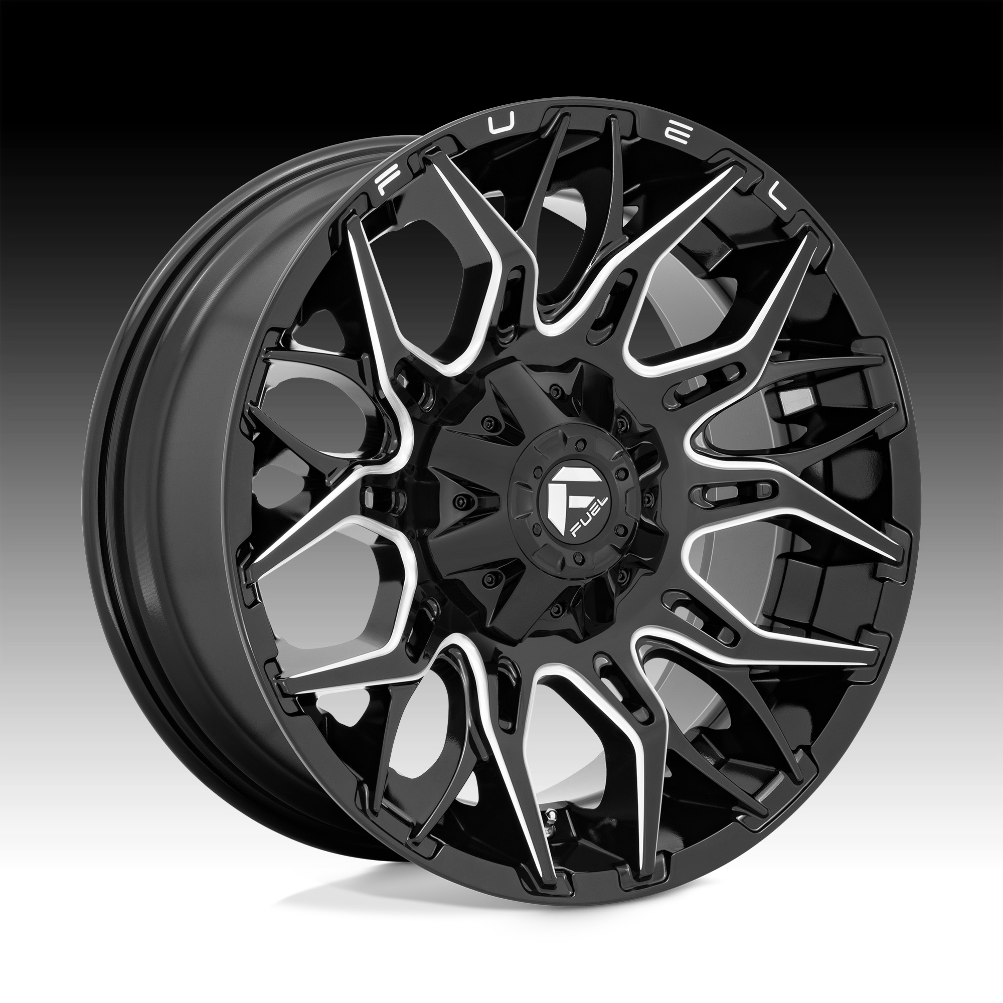 Fuel Twitch D769 Gloss Black Milled Custom Truck Wheels D769 Twitch